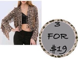 3/$19 VOCAL USA cropped western fringe leopard print jacket